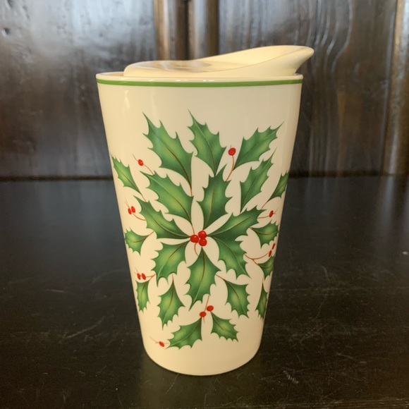 Lenox Holiday Dimension Porcelain Travel Mug with Ceramic Lid - Picture 1 of 8